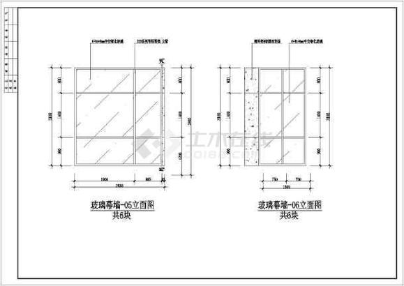 六安六层框架结构办公楼玻璃幕墙装饰工程设计施工图CAD图纸下载